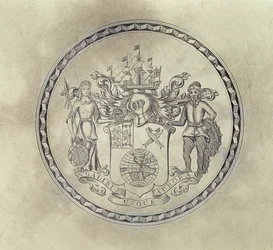 Armorials of the South Sea Company, engraved on a salver, 1714